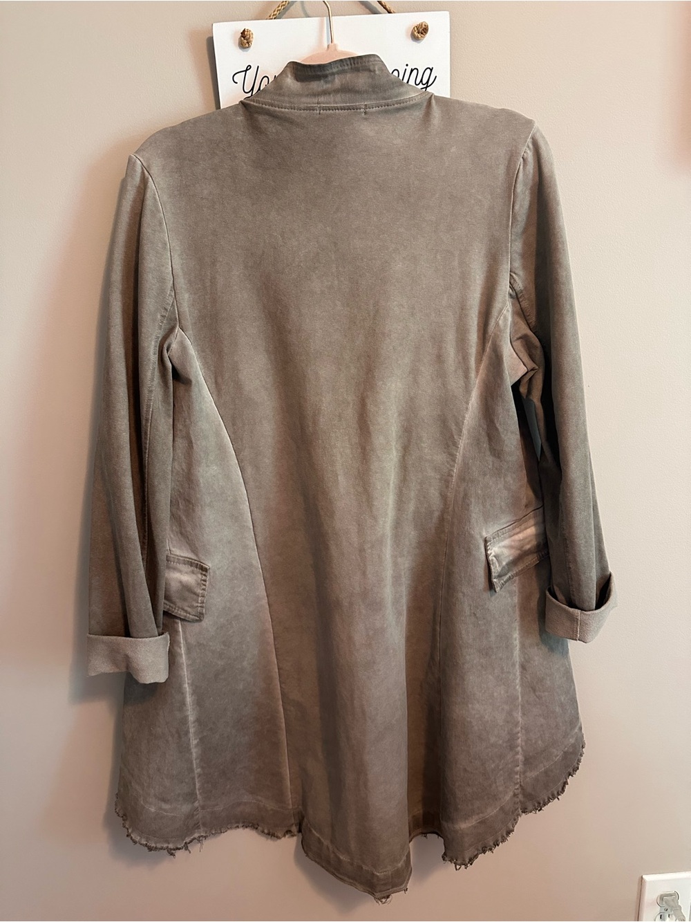 Washed Olive Button-Front Long Jacket - Picture 2 of 3